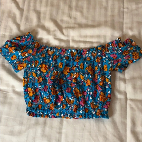 Topshop Tops - Floral off the shoulder crop top